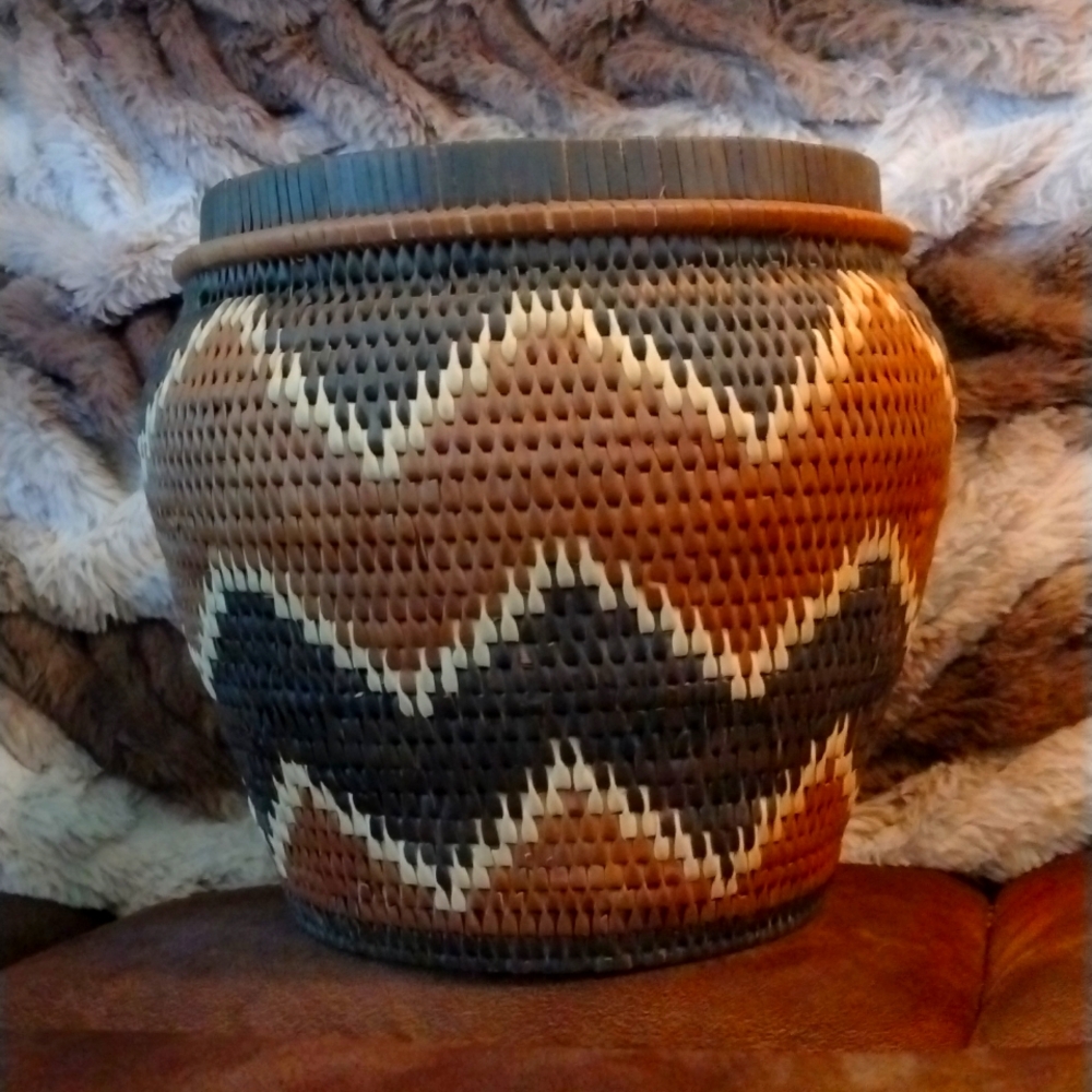 Vintage Brown and Tan Tribal Basket